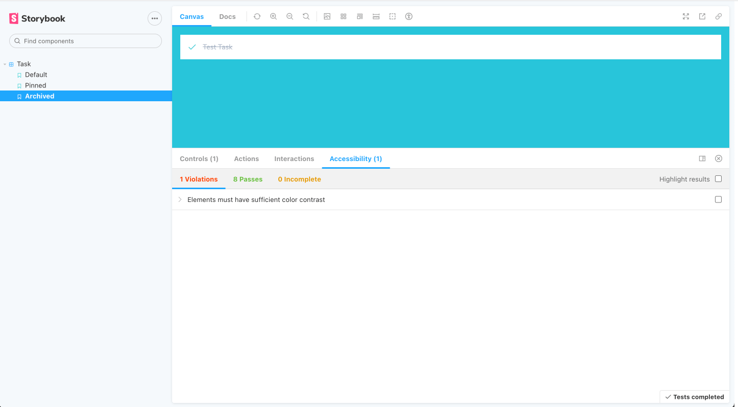 Task accessibility issue in Storybook
